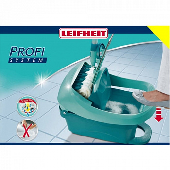 Ведро пластиковое с отжимом для мытья полов Leifheit Wiper Cover Press Profi 38х50х28 см 8 л с роликами, зеленое